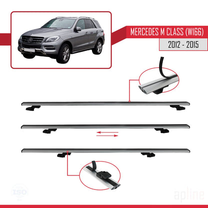 Compatible avec Mercedes M Class 3 (W166) Pre-Facelift 2012-2015 BASIC Model Barres de Toit Railing Porte-Bagages de Voiture Gris Aluminium 2 Barres