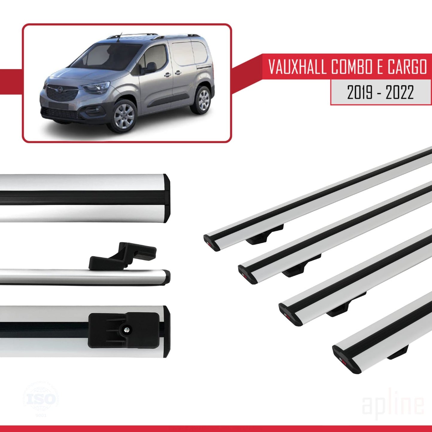 Compatible avec Vauxhall Combo E Cargo 2019-2022 BASIC Model Barres de Toit Railing Porte-Bagages de Voiture Gris Aluminium 4 Barres