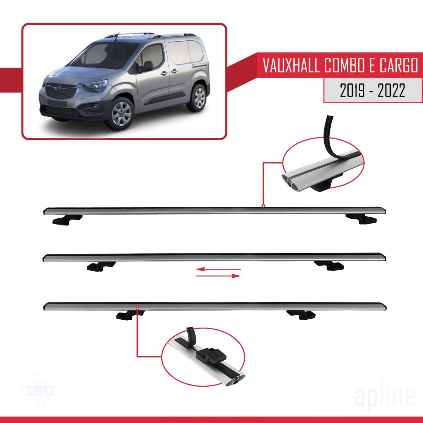Compatible avec Vauxhall Combo E Cargo 2019-2022 BASIC Model Barres de Toit Railing Porte-Bagages de Voiture Gris Aluminium 2 Barres