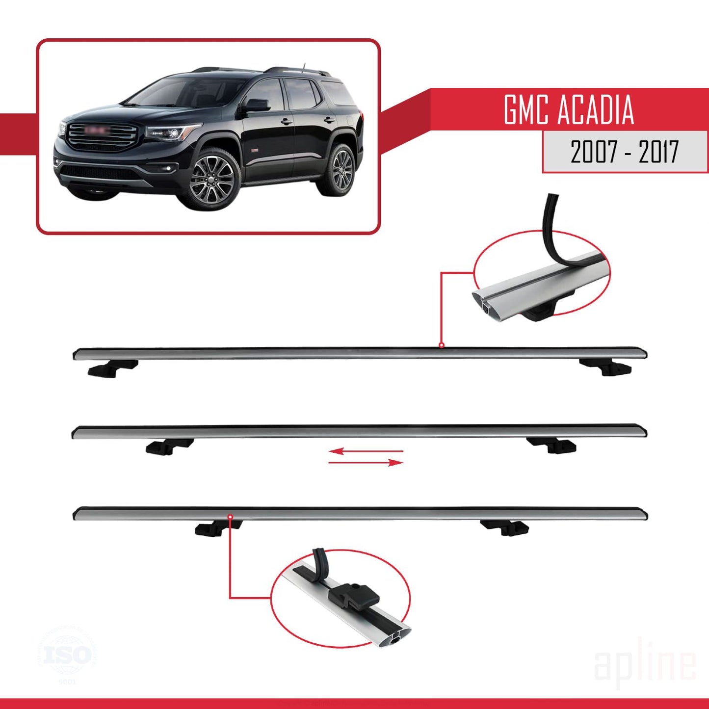 Compatible avec GMC Acadia 2007-2017 BASIC Model Barres de Toit Railing Porte-Bagages de Voiture Gris Aluminium 3 Barres