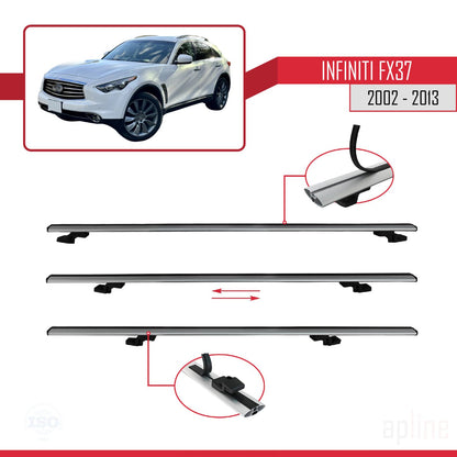 Compatible avec Infiniti FX37 2002-2013 BASIC Model Barres de Toit Railing Porte-Bagages de Voiture Gris Aluminium 3 Barres