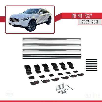 Compatible avec Infiniti FX37 2002-2013 BASIC Model Barres de Toit Railing Porte-Bagages de Voiture Gris Aluminium 3 Barres