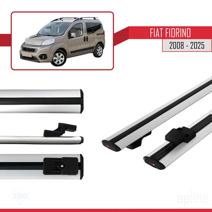 Kompatibel mit Fiat Fiorino (Rohrrahmenmodell) 2008-2025 Basismodell Dachgepäckträger, graues Aluminium, 2 Stangen