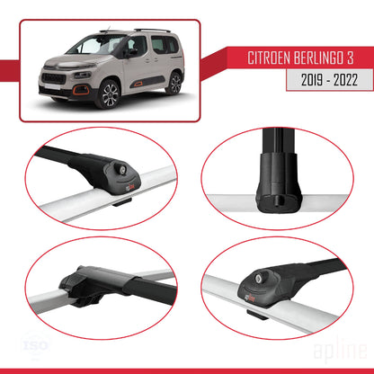 Compatible con Citroen Berlingo 3 (K9) 2019-2022 ACE-1 Barras de Techo Auto Portaequipajes Barras Transversales Negro Aluminio 3 Barras