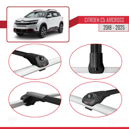 Compatible avec Citroen C5 Aircross 2018-2025 ACE-1 Barres de Toit Railing Porte-Bagages de Voiture Noir Aluminium 3 Barres