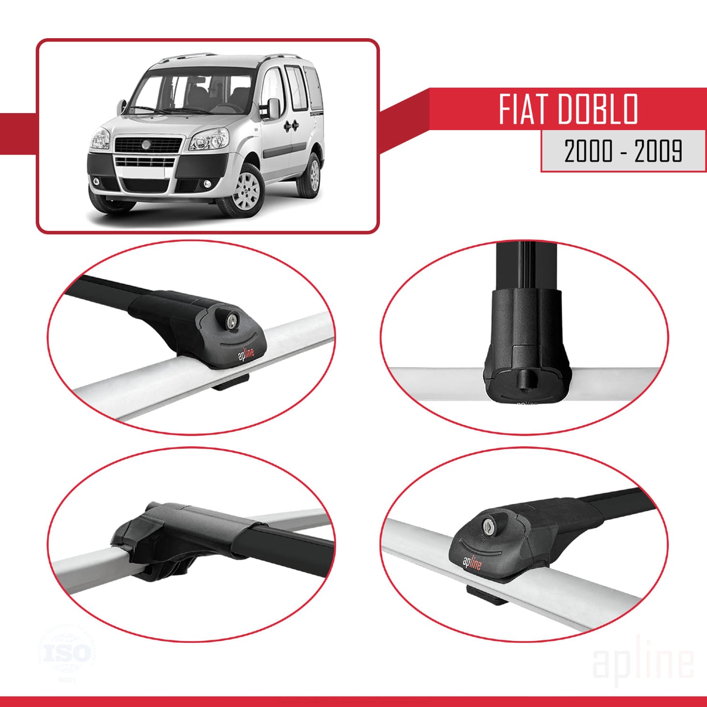 Compatible avec Fiat Doblo 2000-2009 Barres de Toit ACE-1 Railing Porte-Bagages de voiture NOIR