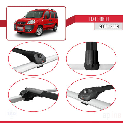 Compatible avec Fiat Doblo 2000-2009 ACE-1 Barres de Toit Railing Porte-Bagages de Voiture Noir Aluminium 2 Barres