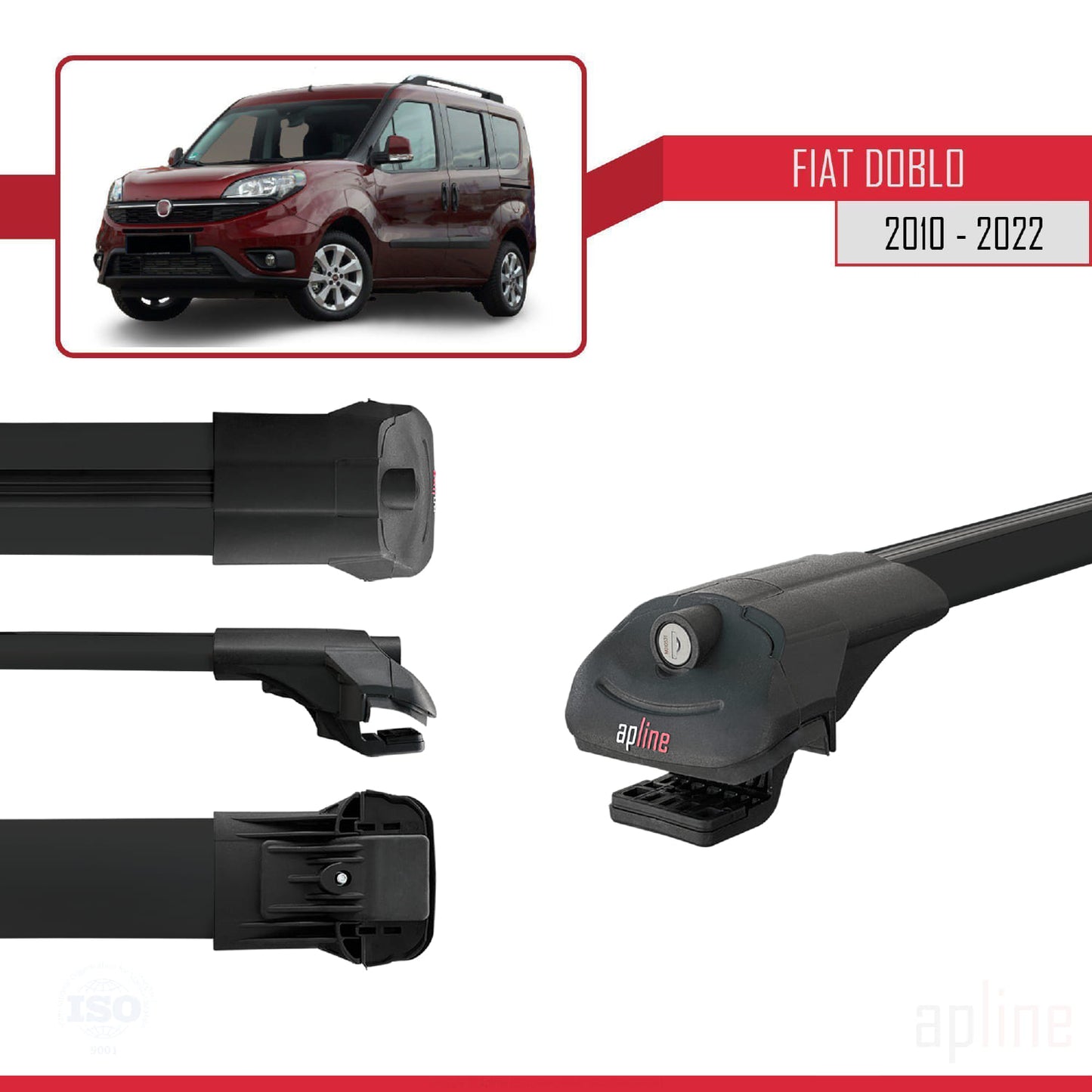 Compatible avec Fiat Doblo 2 2010-2022 ACE-1 Barres de Toit Railing Porte-Bagages de Voiture Noir Aluminium 4 Barres