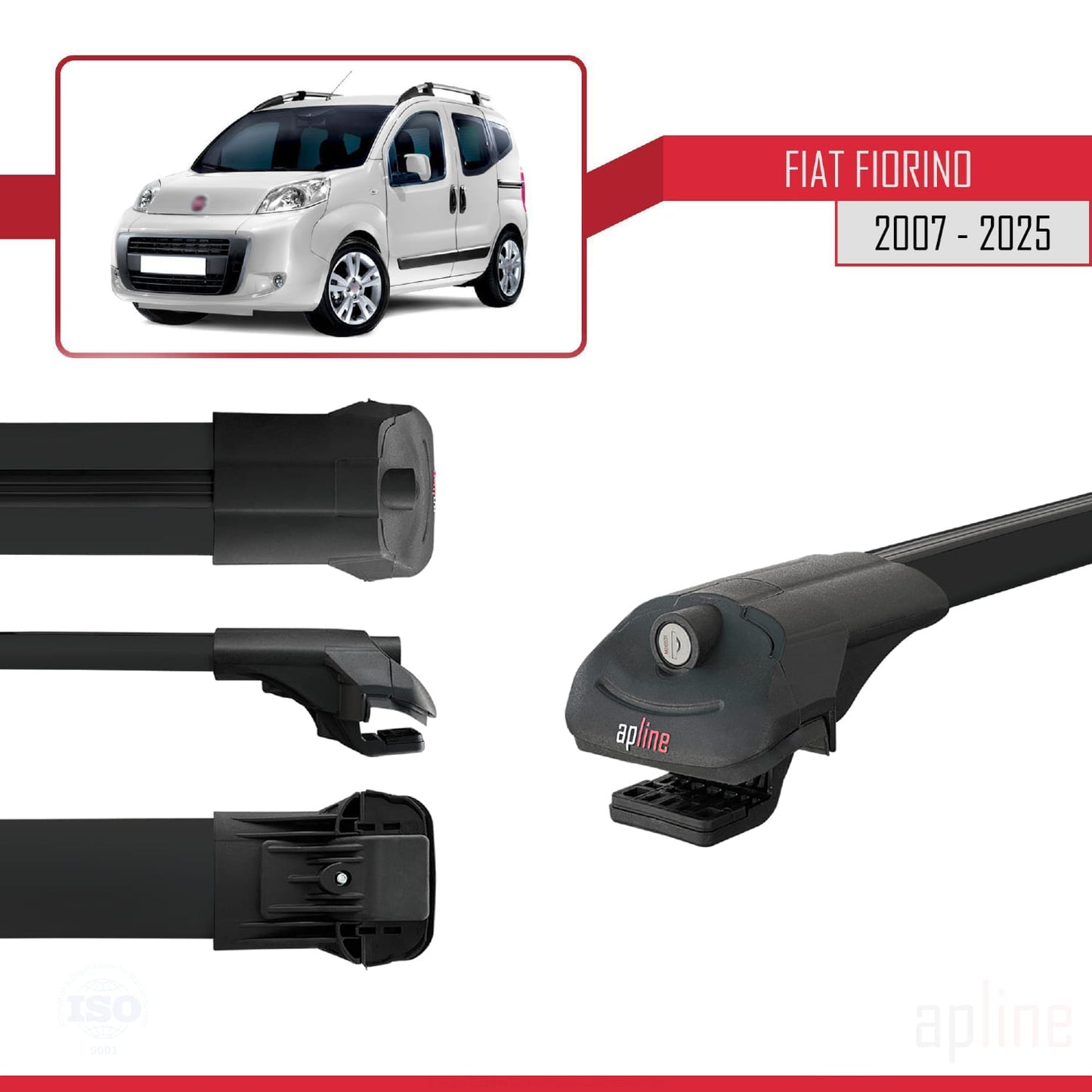 Compatible avec Fiat Fiorino 3 2008-2025 ACE-1 Barres de Toit Railing Porte-Bagages de Voiture Noir Aluminium 2 Barres