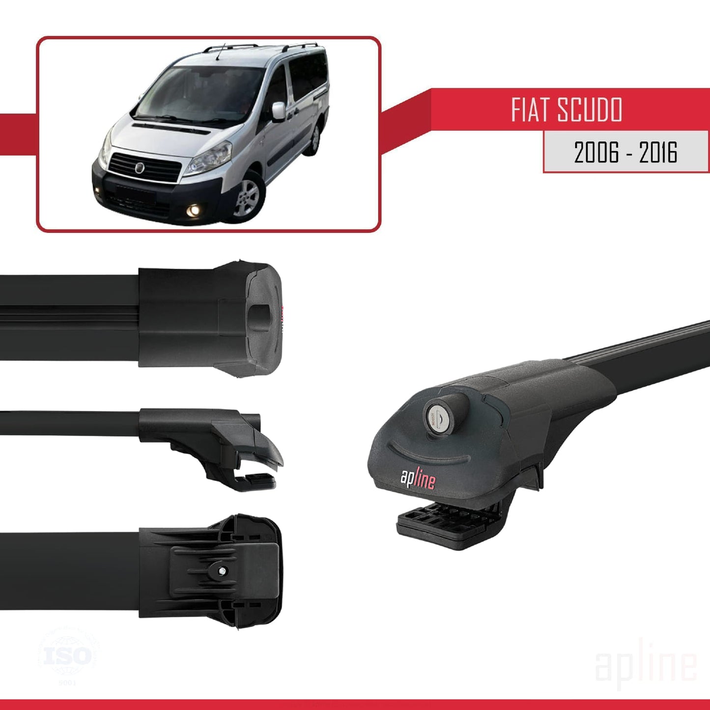 Compatibile con Fiat Scudo 2 2007-2016 ACE-1 Barre portatutto per auto Portapacchi Alluminio Nero 4 Barre