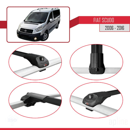 Compatibile con Fiat Scudo 2 2007-2016 ACE-1 Barre portatutto per auto Portapacchi Alluminio Nero 4 Barre