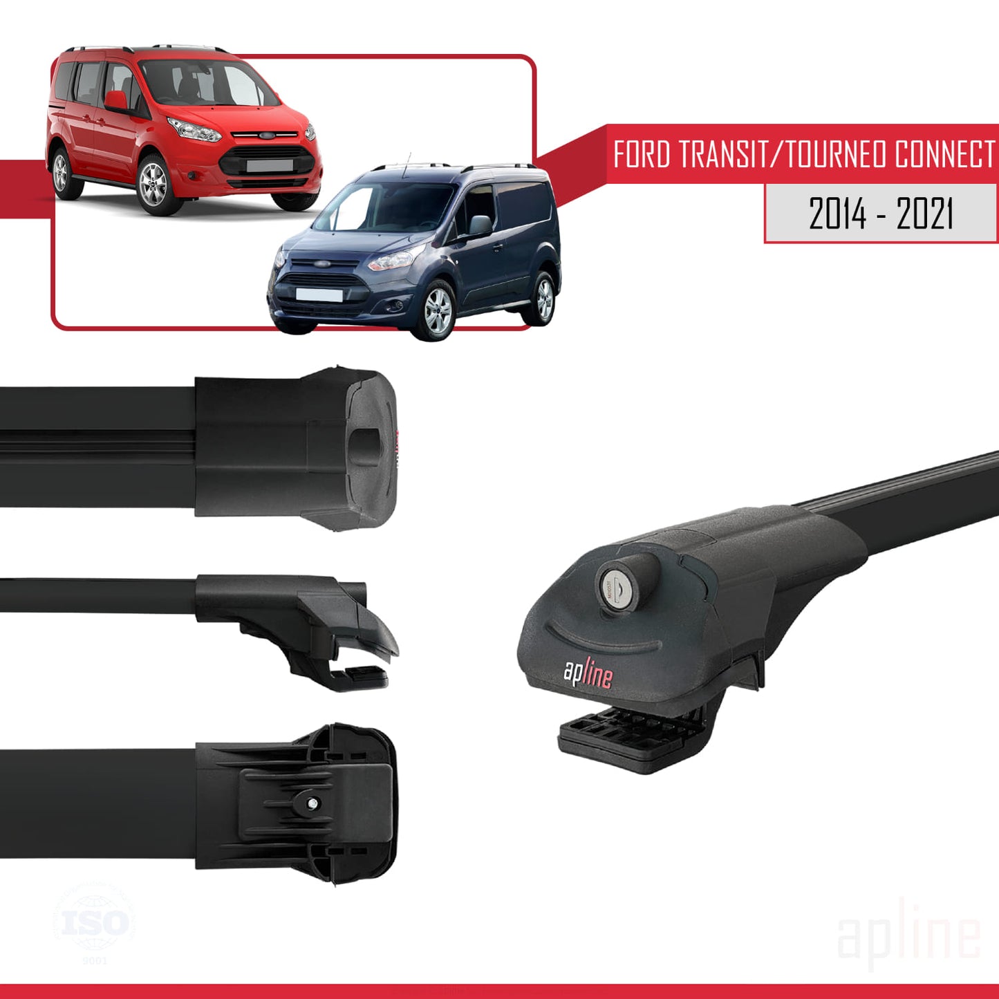 Compatible avec Ford Transit/Tourneo Connect 2 2014-2021 ACE-1 Barres de Toit Railing Porte-Bagages de Voiture Noir Aluminium 2 Barres