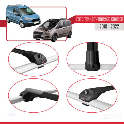 Compatible con Ford Transit/Tourneo Courier Post-Facelift 2018-2022 ACE-1 Barras de Techo Auto Portaequipajes Barras Transversales Negro Aluminio 4 Barras