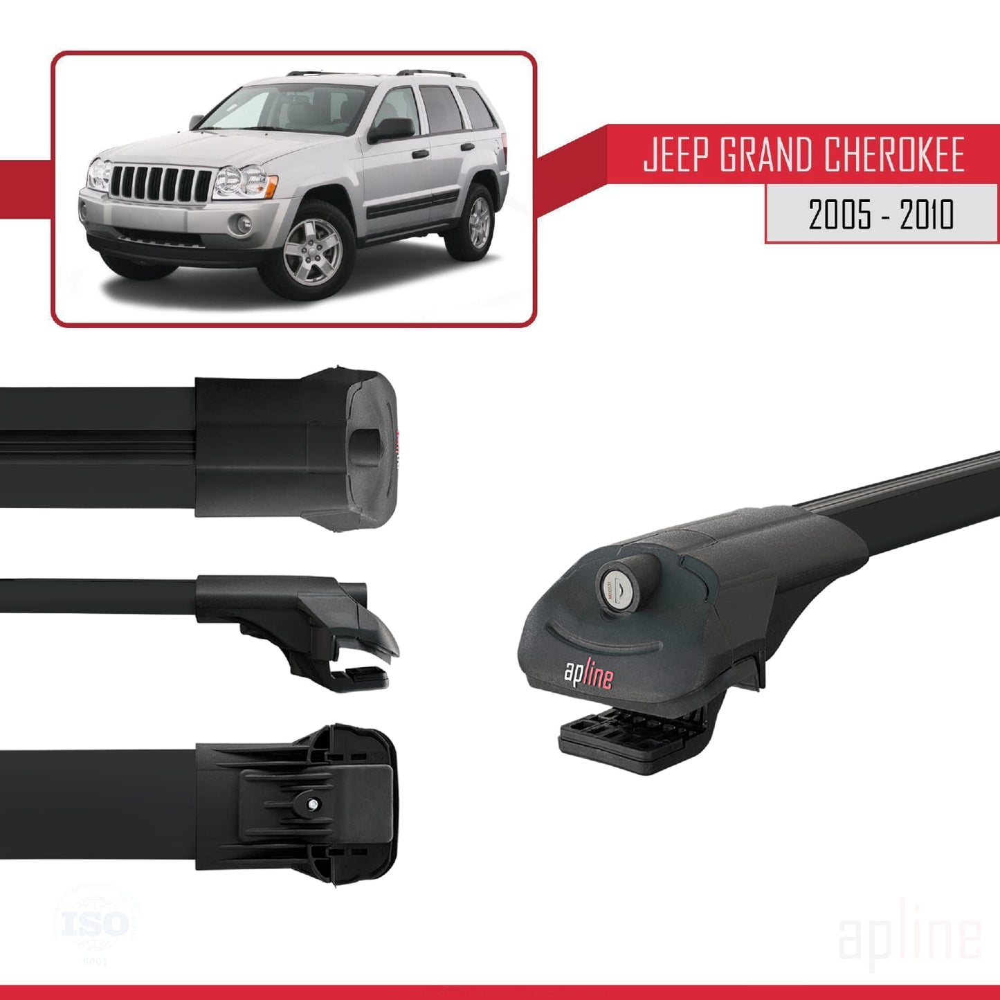 Compatible avec Jeep Grand Cherokee 3 (WK) 2005-2010 ACE-1 Barres de Toit Railing Porte-Bagages de Voiture Noir Aluminium 3 Barres