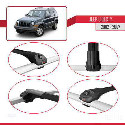 Compatible avec Jeep Liberty 2002-2007 ACE-1 Barres de Toit Railing Porte-Bagages de Voiture Noir Aluminium 2 Barres