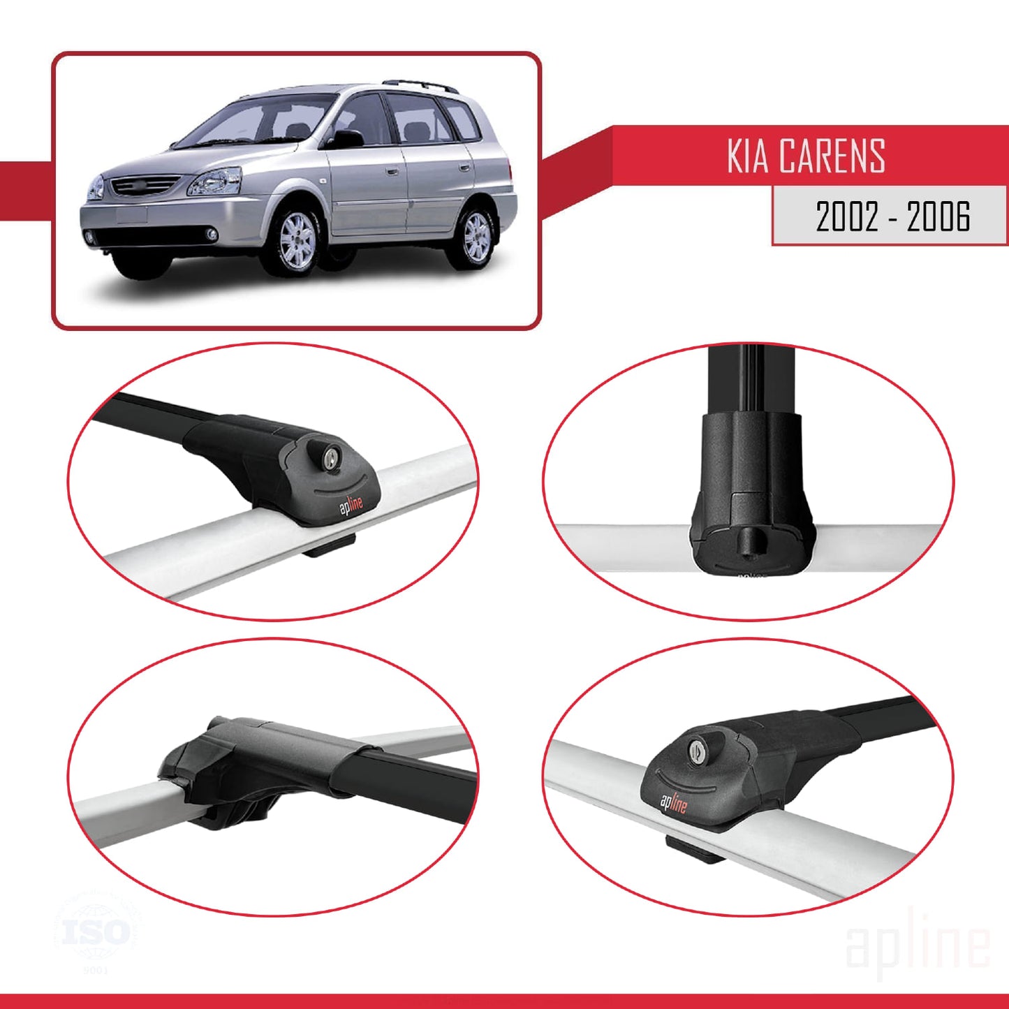 Compatible with Kia Carens Post-Facelift 2002-2006 ACE-1 Car Roof Rack Cross Bar Black Aluminium 2 Bars