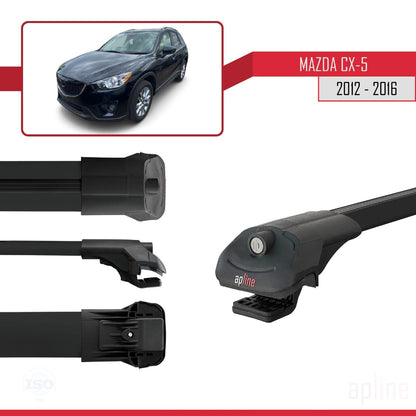 Compatible avec Mazda CX-5 I (KE) 2012-2016 ACE-1 Barres de Toit Railing Porte-Bagages de Voiture Noir Aluminium 3 Barres