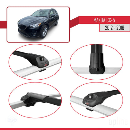 Compatible avec Mazda CX-5 I (KE) 2012-2016 ACE-1 Barres de Toit Railing Porte-Bagages de Voiture Noir Aluminium 2 Barres
