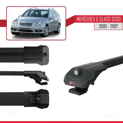 Compatible avec Mercedes Classe C 2 (S203) 2000-2007 ACE-1 Barres de Toit Railing Porte-Bagages de Voiture Noir Aluminium 2 Barres