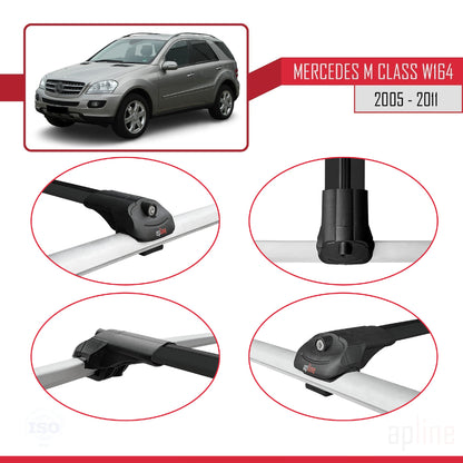 Compatible avec Mercedes Classe M 2 (W164) 2005-2011 ACE-1 Barres de Toit Railing Porte-Bagages de Voiture Noir Aluminium 3 Barres