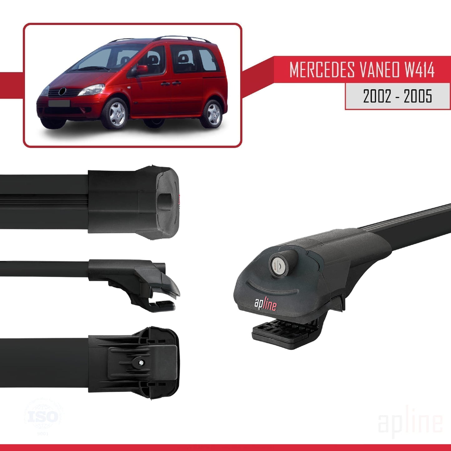 Compatible with Mercedes Vaneo (W414) 2002-2005 ACE-1 Car Roof Rack Cross Bar Black Aluminium 2 Bars