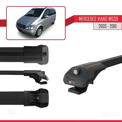 Compatible con Mercedes Viano 2 (W639) Pre-Facelift 2003-2010 ACE-1 Barras de Techo Auto Portaequipajes Barras Transversales Negro Aluminio 3 Barras