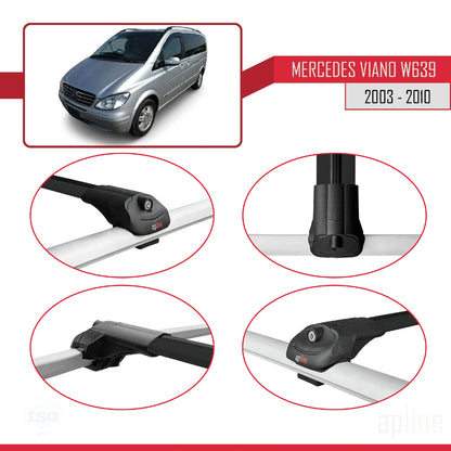 Compatible con Mercedes Viano 2 (W639) Pre-Facelift 2003-2010 ACE-1 Barras de Techo Auto Portaequipajes Barras Transversales Negro Aluminio 4 Barras