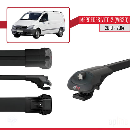 Compatible avec Mercedes Vito 2 (W639) Post-Facelift 2010-2014 ACE-1 Barres de Toit Railing Porte-Bagages de Voiture Noir Aluminium 2 Barres