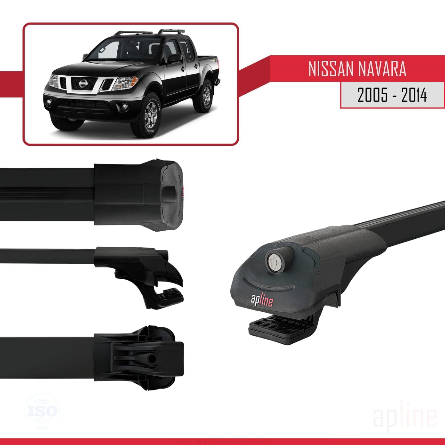 Compatible with Nissan Navara 3 (D40) 2005-2014 ACE-1 Car Roof Rack Cross Bar Black Aluminium 2 Bars