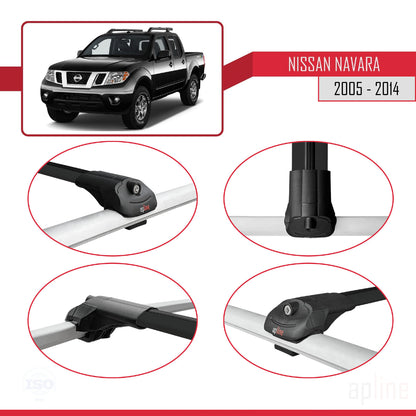 Compatible with Nissan Navara 3 (D40) 2005-2014 ACE-1 Car Roof Rack Cross Bar Black Aluminium 2 Bars