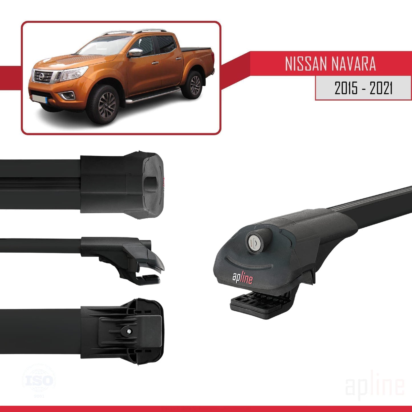 Compatible con Nissan Navara 4 (D23) 2015-2021 ACE-1 Barras de Techo Auto Portaequipajes Barras Transversales Negro Aluminio 3 Barras