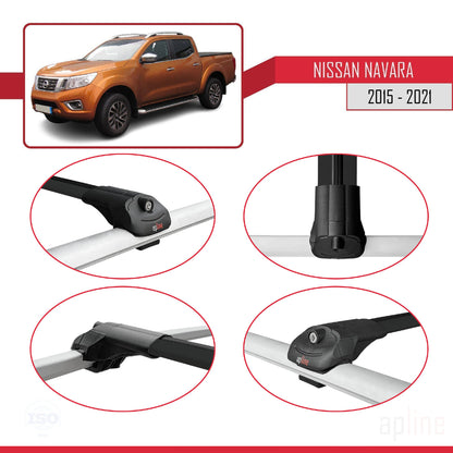 Compatible con Nissan Navara 4 (D23) 2015-2021 ACE-1 Barras de Techo Auto Portaequipajes Barras Transversales Negro Aluminio 3 Barras