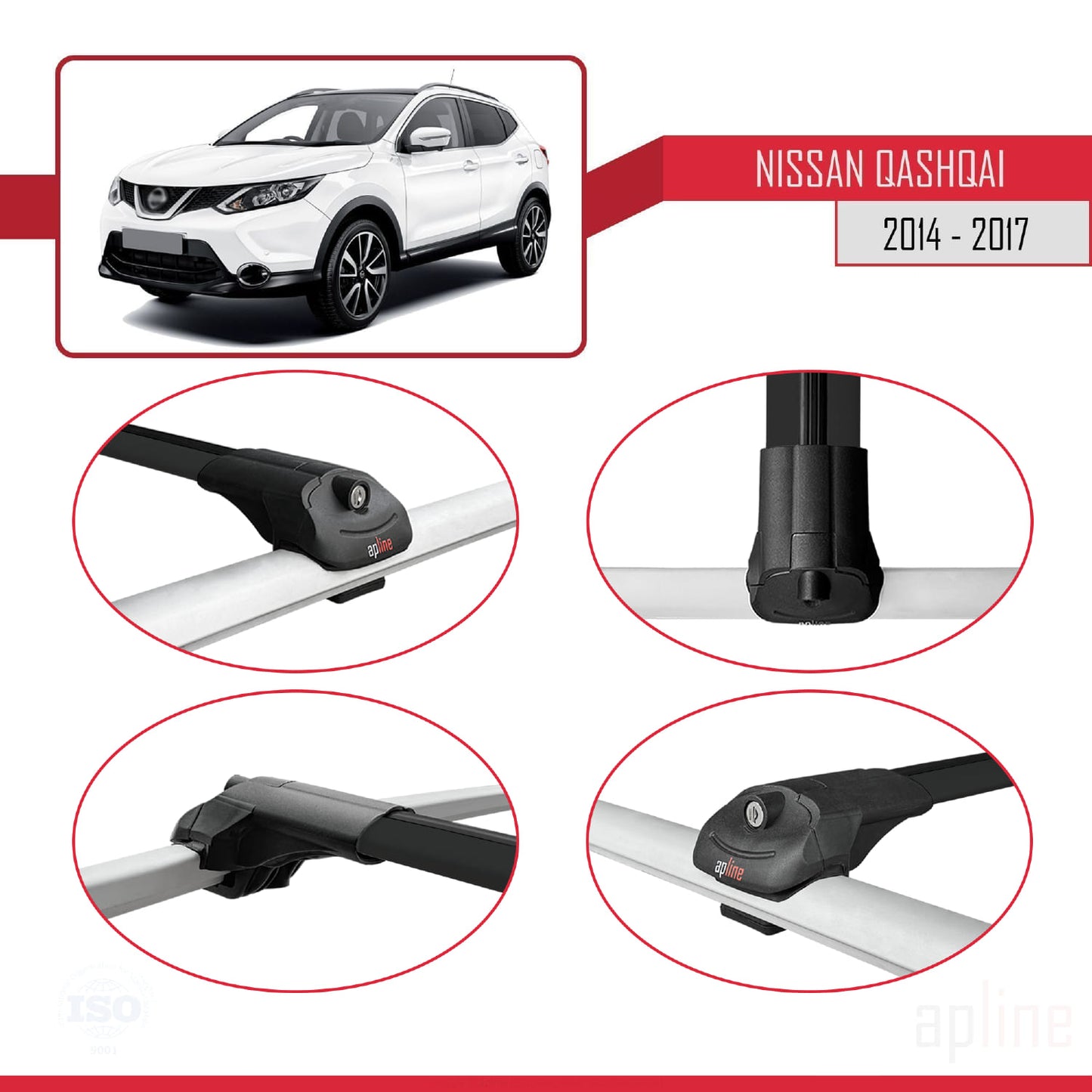 Compatible avec Nissan Qashqai 2 (J11) Pre-Facelift 2014-2017 ACE-1 Barres de Toit Railing Porte-Bagages de Voiture Noir Aluminium 2 Barres