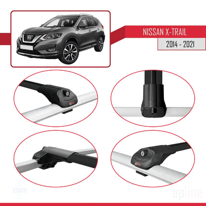 Compatible avec Nissan X-Trail 3 (T32) 2014-2021 ACE-1 Barres de Toit Railing Porte-Bagages de Voiture Noir Aluminium 3 Barres