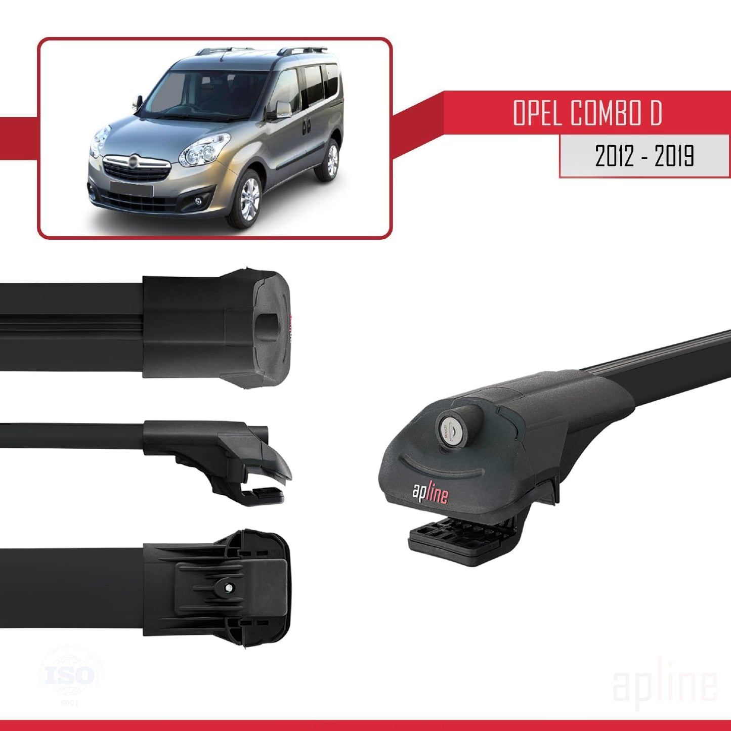 Compatible avec Opel Combo D 2012-2018 ACE-1 Barres de Toit Railing Porte-Bagages de Voiture Noir Aluminium 4 Barres