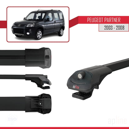 Compatible avec Peugeot Partner Post-Facelift 2003-2008 ACE-1 Barres de Toit Railing Porte-Bagages de Voiture Noir Aluminium 4 Barres