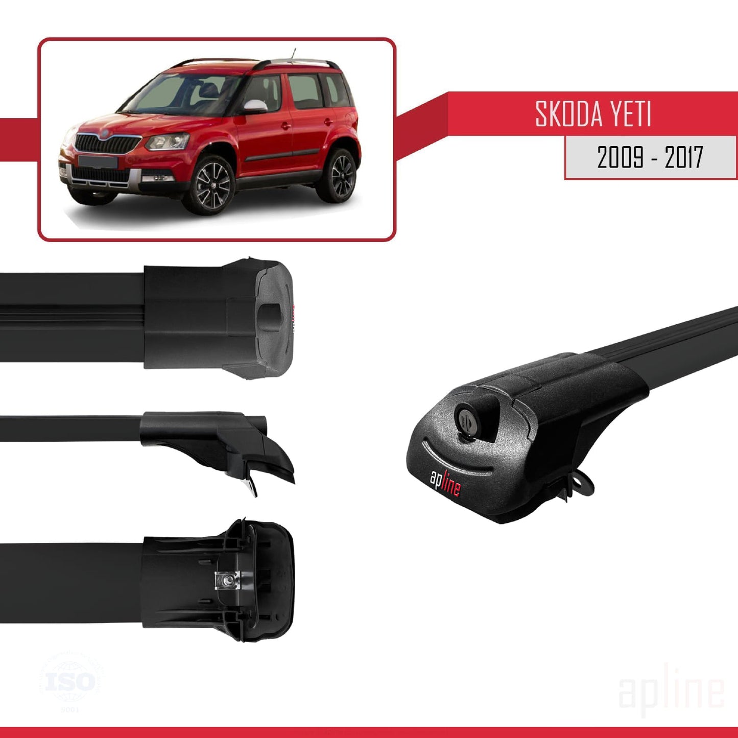 Compatible avec Skoda Yeti 2009-2017 ACE-1 Barres de Toit Railing Porte-Bagages de Voiture Noir Aluminium 2 Barres