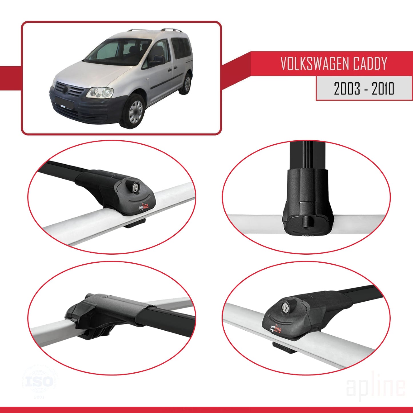 Compatible avec Volkswagen Caddy 3 (2K) 2003-2010 ACE-1 Barres de Toit Railing Porte-Bagages de Voiture Noir Aluminium 3 Barres