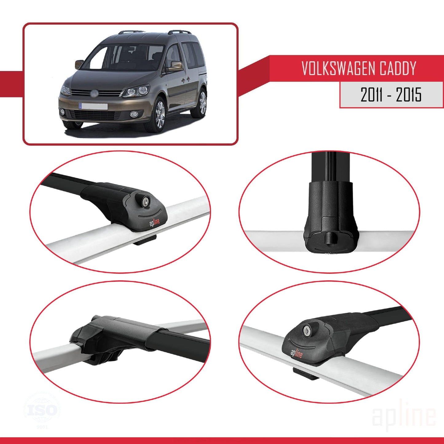 Compatible avec Volkswagen Caddy 3 (2K) 2011-2015 ACE-1 Barres de Toit Railing Porte-Bagages de Voiture Noir Aluminium 2 Barres