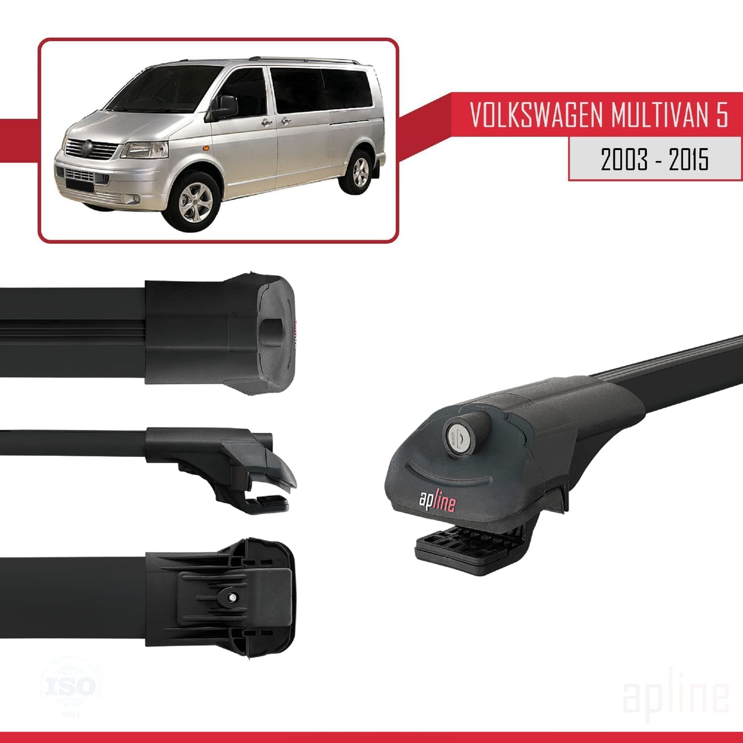 Compatible avec Volkswagen T5 Multivan 2003-2015 ACE-1 Barres de Toit Railing Porte-Bagages de Voiture Noir Aluminium 2 Barres