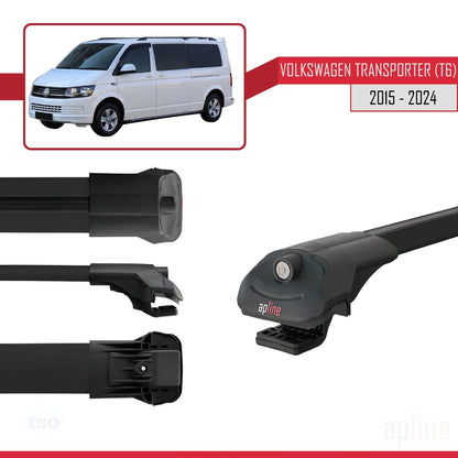 Compatible avec Volkswagen T6 Transporter 2015-2024 ACE-1 Barres de Toit Railing Porte-Bagages de Voiture Noir Aluminium 2 Barres