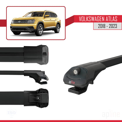 Compatible avec Volkswagen Atlas (CA1) 2018-2023 ACE-1 Barres de Toit Railing Porte-Bagages de Voiture Noir Aluminium 2 Barres
