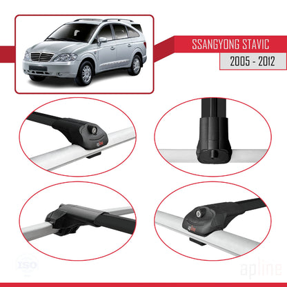Compatible avec Ssangyong Stavic 2005-2012 ACE-1 Barres de Toit Railing Porte-Bagages de Voiture Noir Aluminium 2 Barres