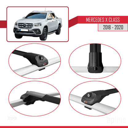 Compatible avec Mercedes Classe X (470) 2018-2020 ACE-1 Barres de Toit Railing Porte-Bagages de Voiture Noir Aluminium 2 Barres