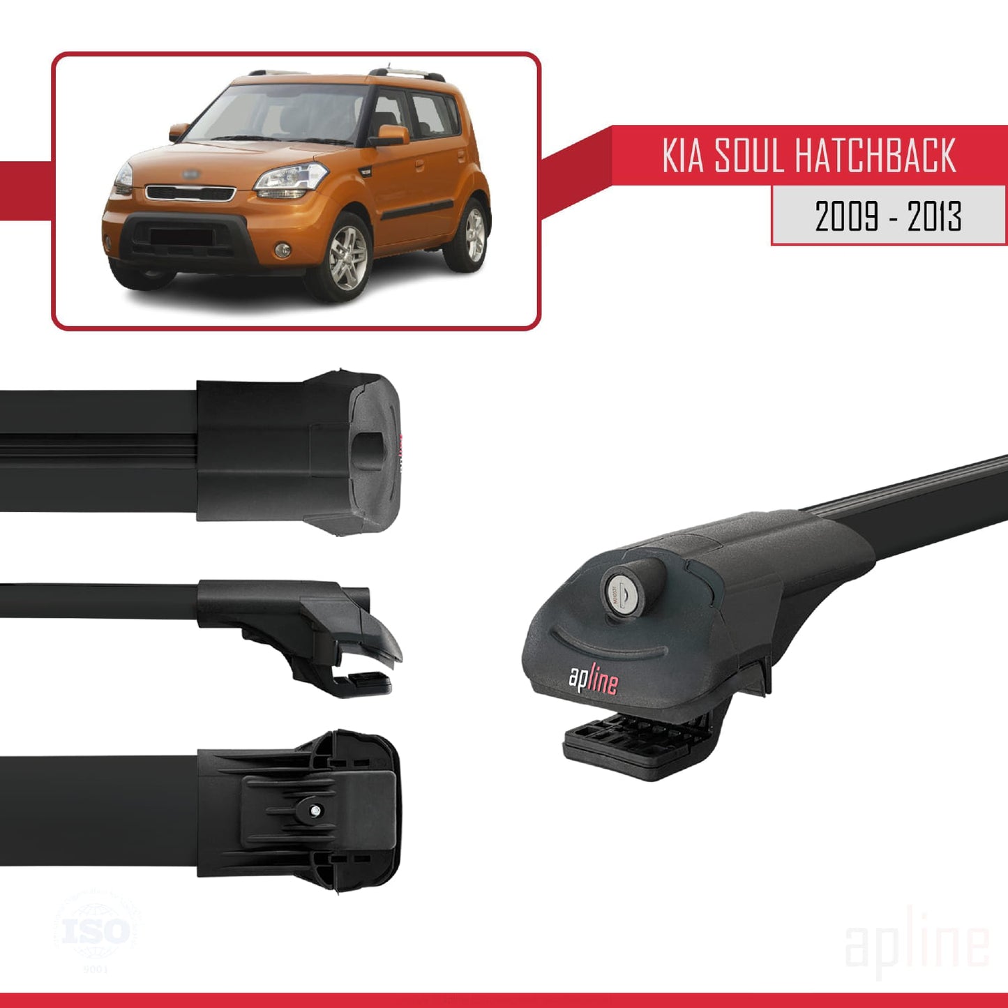 Compatible with Kia Soul (AM) HB 2009-2013 ACE-1 Car Roof Rack Cross Bar Black Aluminium 3 Bars