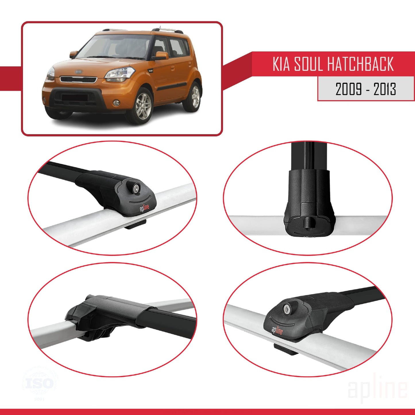 Compatible con Kia Soul (AM) HB 2009-2013 ACE-1 Barras de Techo Auto Portaequipajes Barras Transversales Negro Aluminio 2 Barras