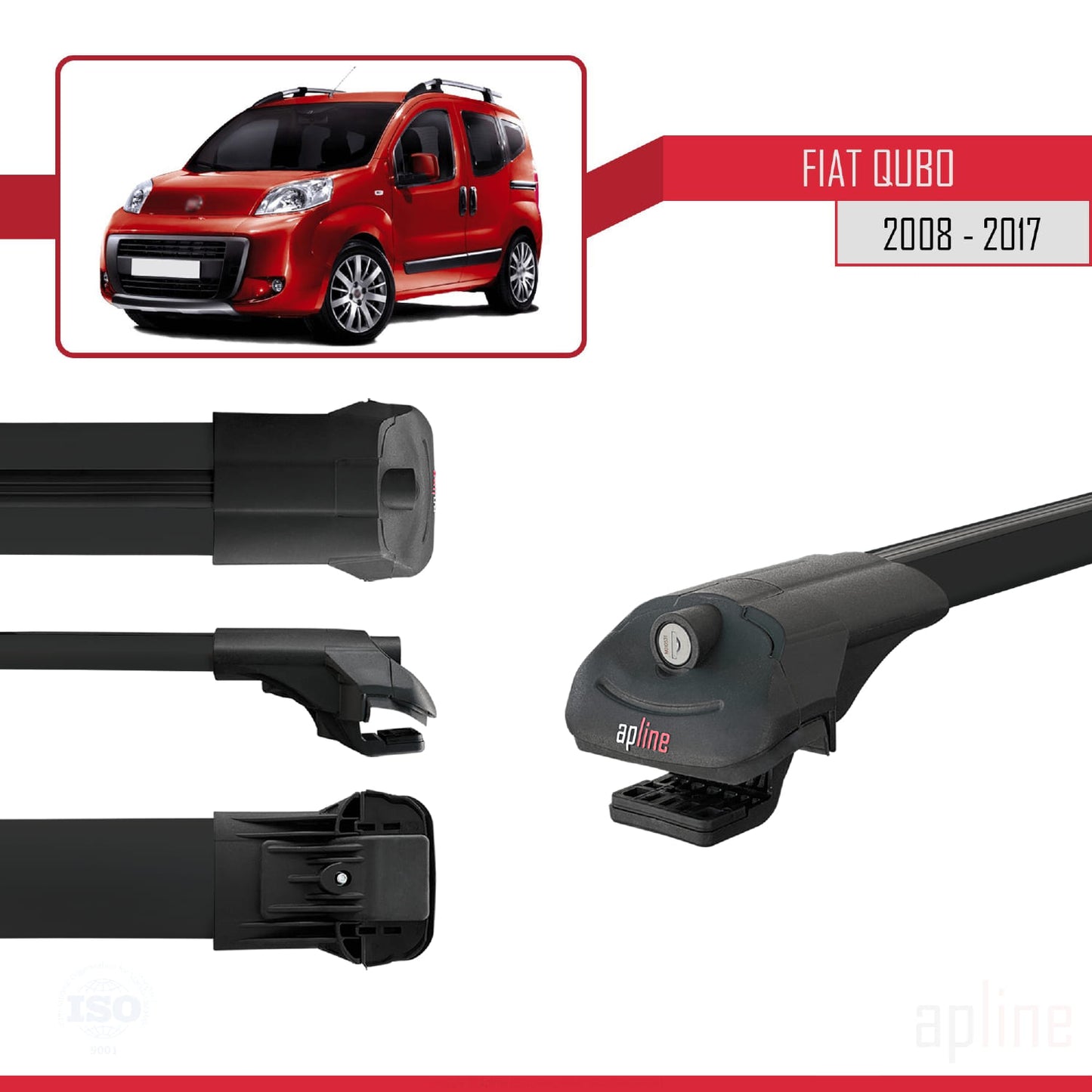 Compatibile con Fiat Qubo 2008-2017 ACE-1 Barre portatutto per auto Portapacchi in alluminio nero 3 barre