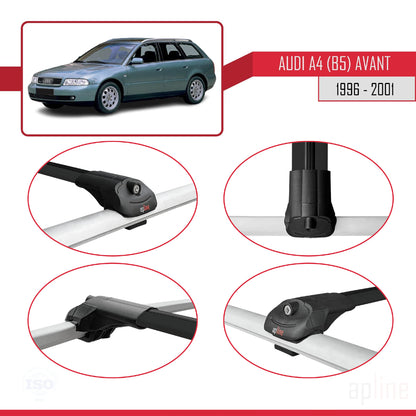 Kompatibel mit A4 (B5) Avant 1996-2001 ACE-1 Dachgepäckträger, schwarzes Aluminium, 2 Stangen