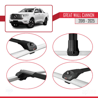 Compatible avec Great Wall Cannon 2019-2025 ACE-1 Barres de Toit Railing Porte-Bagages de Voiture Noir Aluminium 2 Barres
