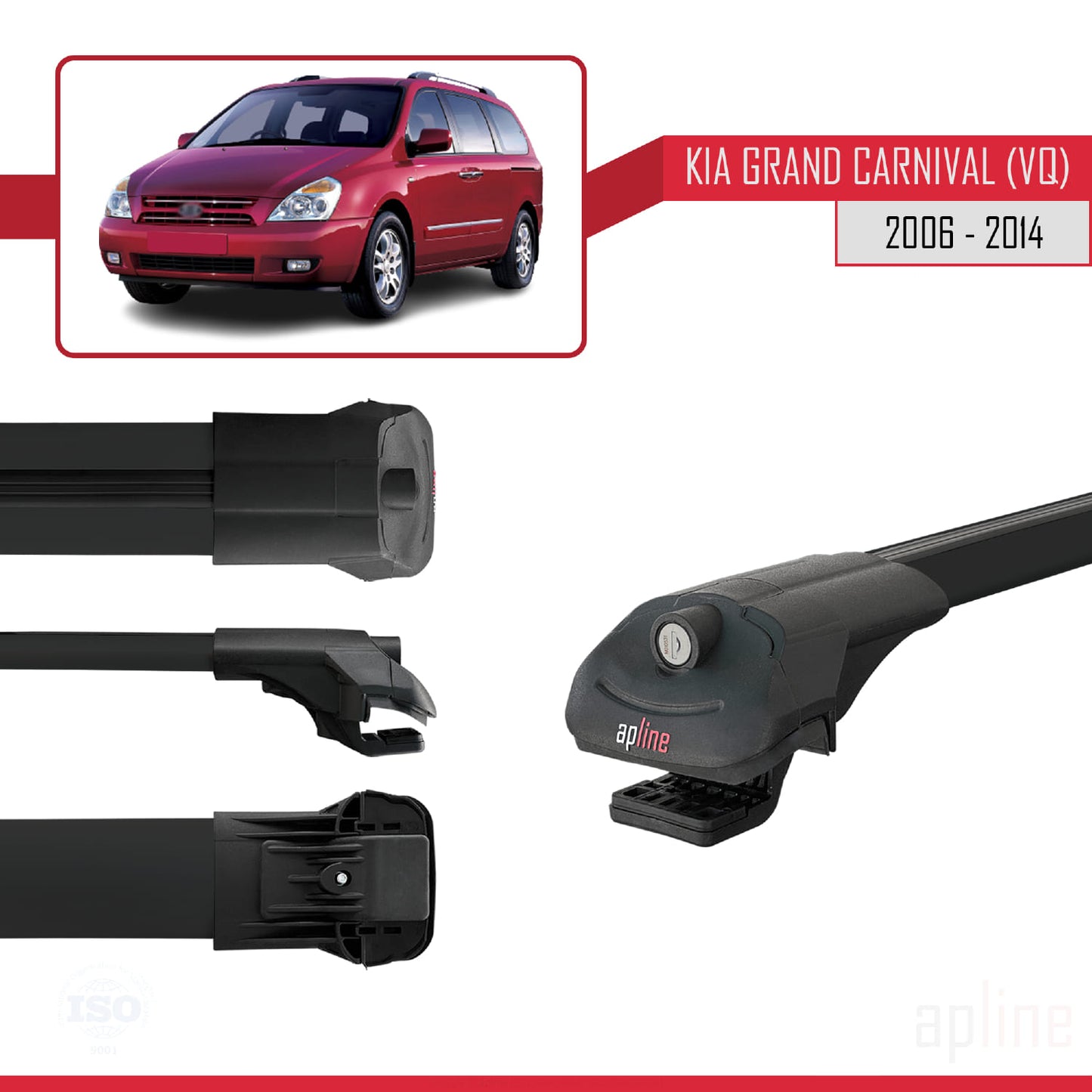 Compatible con Kia Grand Carnival 2 (VQ) 2006-2014 ACE-1 Barras de Techo Auto Portaequipajes Barras Transversales Negro Aluminio 2 Barras